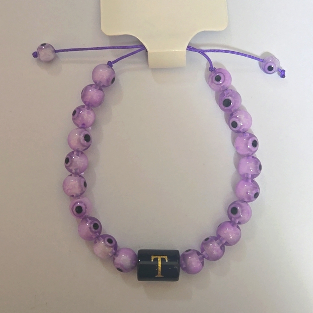 Evil Eye Gem Stone Bracelet Letter T